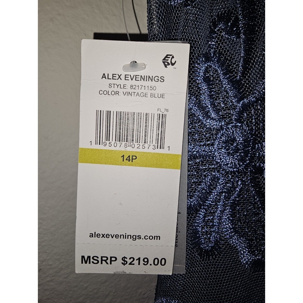 Alex Evenings Vintage Blue Floral Lace Knee Length Dress 82171150 14P